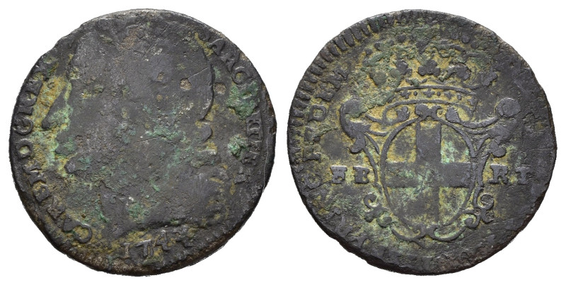 Carlo Emanuele III (1730-1773). Torino. 2,6 soldi (II tipo) 1744. Mi (2,33 g). M...