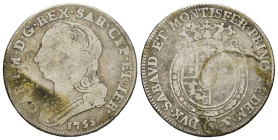 Carlo Emanuele III (1730-1773). Torino. Quarto di scudo nuovo 1755. Ag (8,36 g). MIR 948/a. NC. MB
