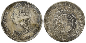 Carlo Emanuele III (1730-1773). Torino. Quarto di scudo nuovo 1772. Ag (8,70 g). MIR 948/r. NC. qBB