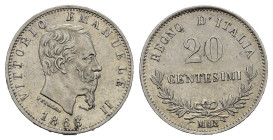 Regno d'Italia. Vittorio Emanuele II (1861-1878). Milano. 20 centesimi 1863 M "Valore". Ag. Gig. 84. SPL+