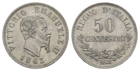 Regno d'Italia. Vittorio Emanuele II (1861-1878). Milano. 50 centesimi 1863 M "Valore". Ag. Gig. 76. SPL+/qFDC