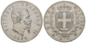 Regno d'Italia. Vittorio Emanuele II (1861-1878). Milano. 5 Lire 1874 M. Ag. Gig. 48. SPL