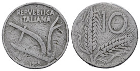 Repubblica Italiana. 10 lire 1955 "Spiga". Al (1,72 g). Falso d'epoca. BB