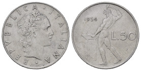 Repubblica Italiana. 50 lire 1954 "Vulcano". Ac. qSPL