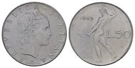 Repubblica Italiana. 50 lire 1963 "Vulcano". Ac. FDC