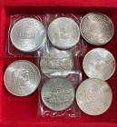 Repubblica Italiana. Lotto di 8 monete in argento. 500 lire Caravelle, Dante, Unità, 1000 lire Roma Capitale. SPL-FDC