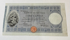 Banco di Sicilia. Biglietto al portatore. 100 Lire 2° tipo. Decreto 24 dicembre 1913. Cosenza - Bortolotti. Gig. BDS 6F. R. BB+