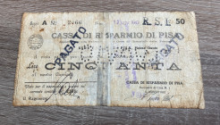 ITALIA. Cassa di risparmio di Pisa. Assegno con timbro RSI. 12 novembre 1943. B