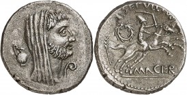 Marc Antoine (43-33) et P. Sepullius Macer Denier - Rome (44 av. J. C.) Très rare et magnifique exemplaire. Légère porosité du métal - Un des plus bea...