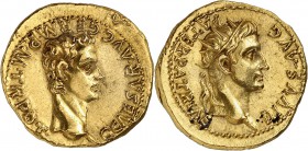 Caligula (37-41) et Auguste Aureus - Lyon (37-38) Rarissime dans cette qualité hors norme. Exemplaire de la vente Leu 10 du 29 mai 1974, N°46 et de la...