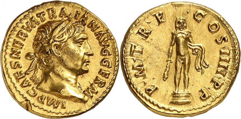 Trajan (98-117) Aureus - Rome (101-102) Très rare. Légères marques sur le visage...