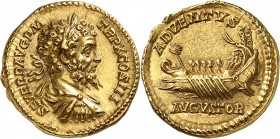 Septime Sévère (193-211) Aureus - Rome (202) D’une extrême rareté et d’une qualité remarquable. Exemplaire du trésor de Karnak (1901) et de la vente M...