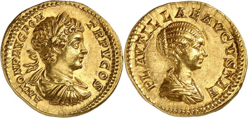 Caracalla (198-217) et Plautille Aureus - Rome (202) D’une insigne rareté et d’u...