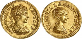 Caracalla (198-217) et Plautille Aureus - Rome (202) D’une insigne rareté et d’une qualité hors norme. Exemplaire provenant du trésor de Karnak (1901)...