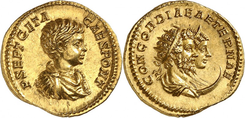 Geta (198-211) Septime Sévère et Julia Domna Aureus - Rome (200-202) D’une insig...