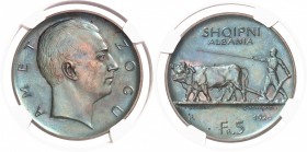 Albanie Ahmed Zogu (1925-1939) Epreuve en cuivre du 5 francs sans étoile - 1926 R Rome. Type définitif - Semble unique. KM Pr9 Superbe à FDC - NGC MS ...