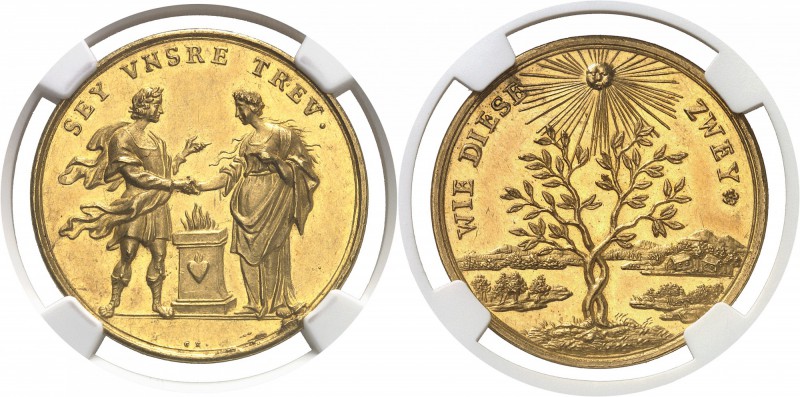 Allemagne - Nuremberg Léopold I (1658-1705) Médaille de mariage en or de 3 ducat...