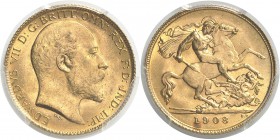 Angleterre Edouard VII (1901-1910) 1/2 souverain or - 1908. 3.99g - Fr. 401 Pratiquement FDC - PCGS MS 64