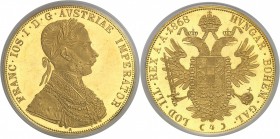 Autriche François-Joseph Ier (1848-1916) 4 ducats or - 1868 A Vienne. Très rare dans cette qualité - D’aspect flan bruni. Le plus bel exemplaire gradé...