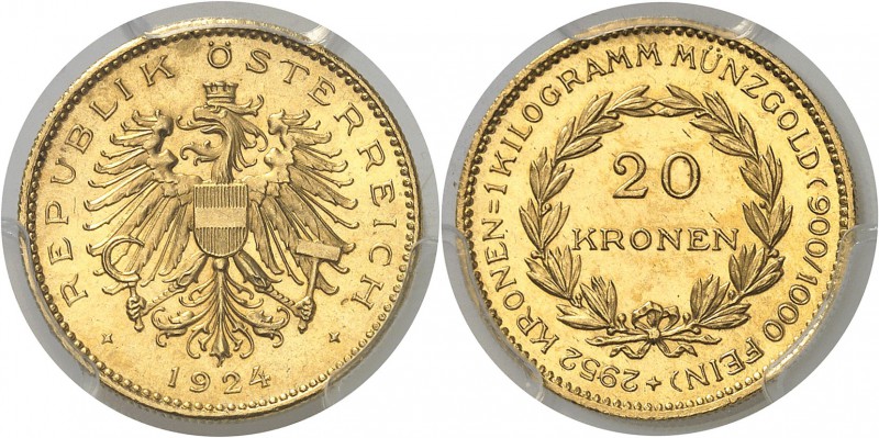 Autriche Première République (1918-1938) 20 couronnes or - 1924. Le plus bel exe...