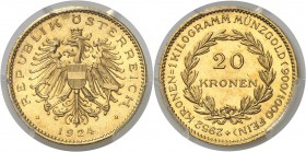 Autriche Première République (1918-1938) 20 couronnes or - 1924. Le plus bel exemplaire gradé. 6.77g - Fr. 519 FDC Exceptionnel - PCGS MS 66