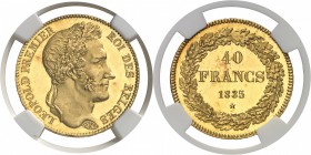 Belgique Léopold Ier (1831-1865) Epreuve sur flan bruni du 40 francs or - 1835. Tranche inscrite en creux, position B - Frappe monnaie. D’une grande r...