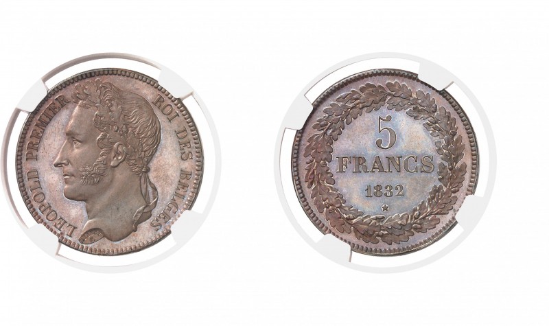 Belgique Léopold Ier (1831-1865) Epreuve en bronze du 5 francs - 1832. Tranche A...