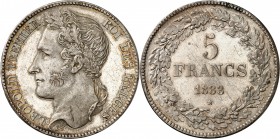 Belgique Léopold Ier (1831-1865) 5 francs - 1833. Tranche A. Infime nettoyage. 25.0g - KM 3.1 Superbe à FDC
