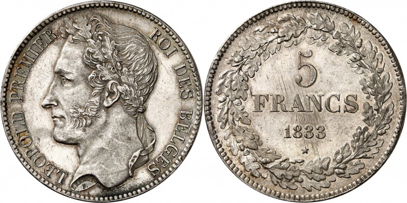 Belgique Léopold Ier (1831-1865) 5 francs - 1833. Tranche B. Infime nettoyage. 2...
