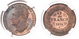 Belgique Léopold Ier (1831-1865) Epreuve en bronze du 2 francs - 1834. Tranche striée - Rarissime. Exemplaire de la collection Matagne. Bogaert 86 B1 ...