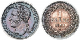 Belgique Léopold Ier (1831-1865) 1 franc - 1834. Rare dans cette qualité. Le plus bel exemplaire gradé. 5.0g - KM 7.1 Pratiquement FDC - PCGS MS 63