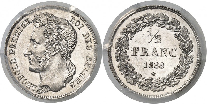 Belgique Léopold Ier (1831-1865) 1/2 franc - 1833. Rarissime dans cette qualité....