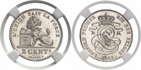 Belgique Léopold Ier (1831-1865) Epreuve en argent du 2 centimes - 1833. Très rare et d’une qualité remarquable. Dupriez 55 Frappe d’Epreuve - NGC SP ...
