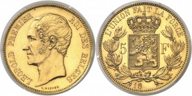 Belgique Léopold Ier (1831-1865) Epreuve en or du 5 francs - 18XX (1847) - L. Wiener. Tranche lisse - Type adopté. Probablement unique. Bogaert 407 B1...