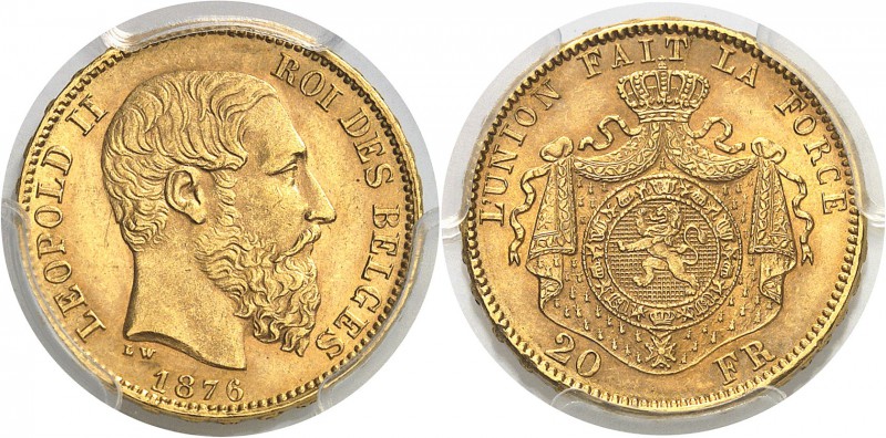 Belgique Léopold II (1865-1909) 20 francs or - 1876 - Tranche B. Très rare. Le p...