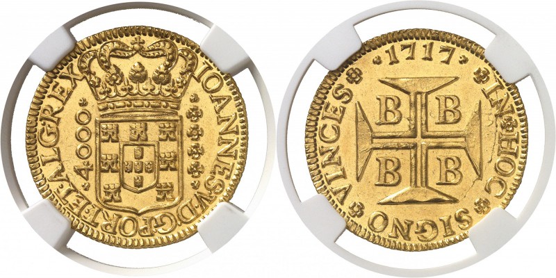 Brésil Jean V (1706-1750) 4000 reis or - 1717 B Bahia. D’une qualité exceptionne...