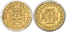 Brésil Jean V (1706-1760) 1000 reis or - 1725 Bahia. D’une grande rareté. Le plus beau des 2 exemplaires gradés. 2.68g - Fr. 32 Superbe - PCGS AU 58...
