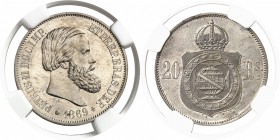 Brésil Pierre II (1831-1889) Essai sur flan bruni en cupro-nickel du 20 reis bronze - 1869. Très rare en cupro-nickel. Le seul exemplaire gradé. 7.29g...