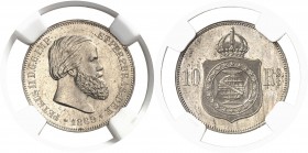 Brésil Pierre II (1831-1889) Essai sur flan bruni en cupro-nickel du 10 reis bronze - 1869. 3.48g - KM manque cf. Pn133 Flan Bruni - NGC PF 63