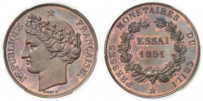 Chili République (1818 à nos jours) Essai en cuivre du 1 peso - 1851 - J. J. Bar...