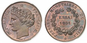 Chili République (1818 à nos jours) Essai en cuivre du 1 peso - 1851 - J. J. Barre. Très rare. Le plus bel exemplaire gradé. KM Pn9 Pratiquement FDC -...