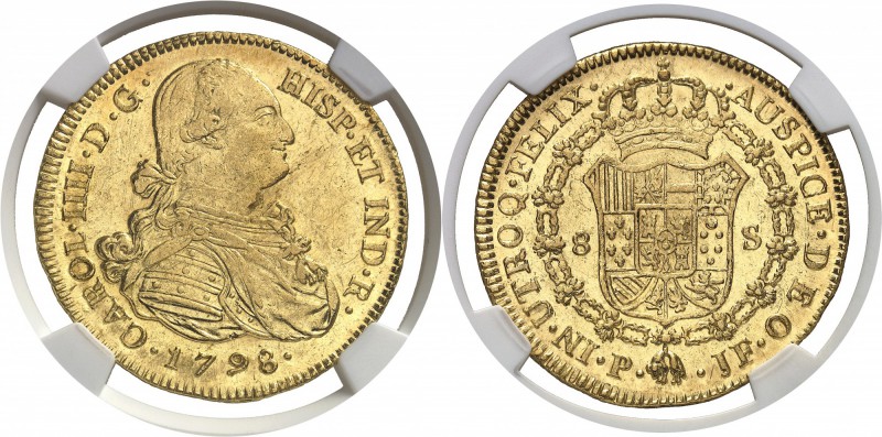 Colombie Charles IV (1788-1808) 8 escudos or - 1798 P JF Popayan. Exemplaire d’u...