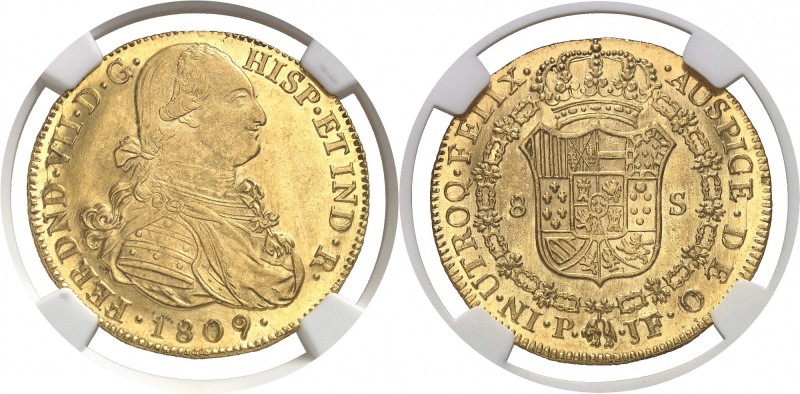 Colombie Ferdinand VII (1808-1819) 8 escudos or - 1809 P JF Popayan. D’une quali...