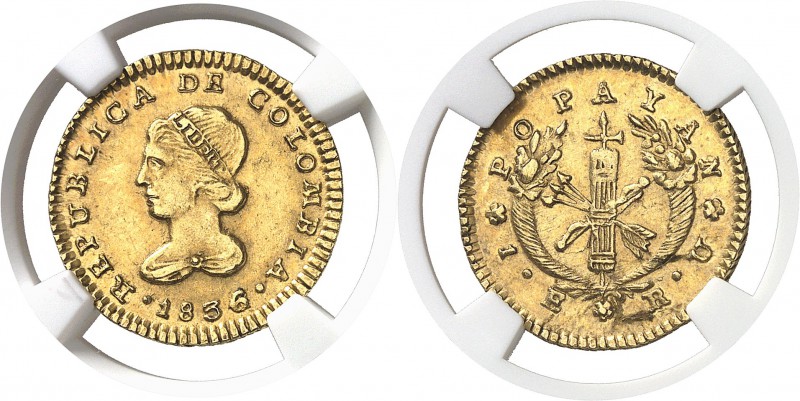 Colombie République de Colombie (1821-1837) 1 escudo or - 1836/4 RU Popayan. Rar...