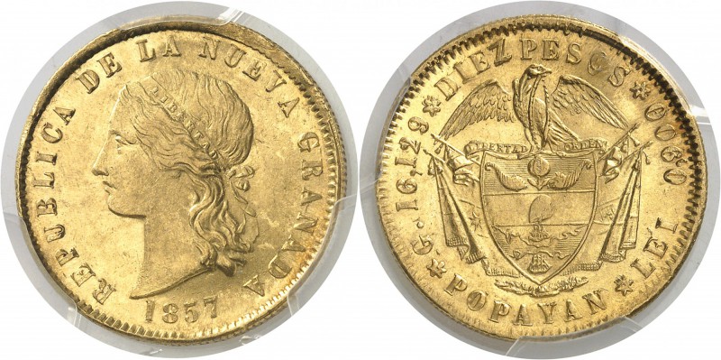 Colombie République de Nouvelle-Grenade (1831-1858) 10 pesos or - 1857 Popayan. ...