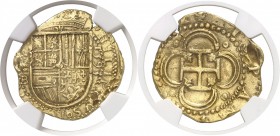 Espagne Philippe II (1556-1598) 4 escudos or - 1593 S B Séville. Magnifique exemplaire de belle frappe. Rarissime avec la date visible. 13.56g - Fr. 1...