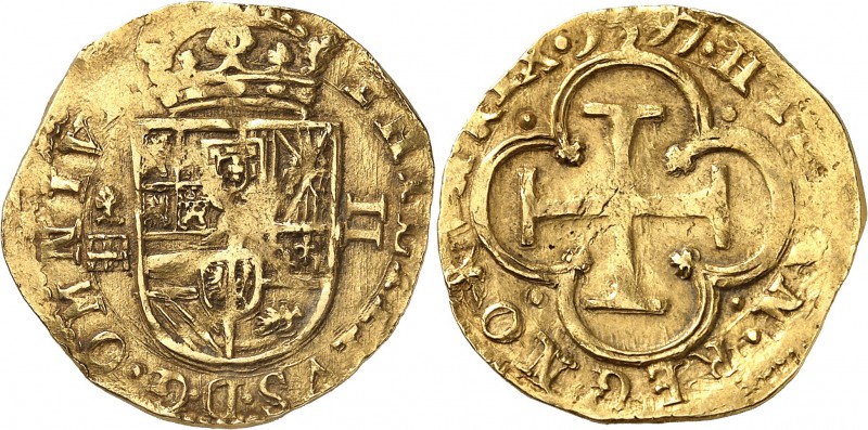 Espagne Philippe II (1556-1598) 2 escudos or - 1597 aqueduc / arbre Ségovie. Typ...