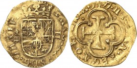 Espagne Philippe II (1556-1598) 2 escudos or - 1597 aqueduc / arbre Ségovie. Type d’une grande rareté surtout avec la date visible. 6.71g - Fr. 172 Su...