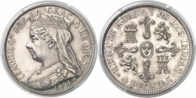 Espagne Alphonse XIII (1886-1931) Epreuve en argent sur flan bruni du 4 pesetas « Isabelle II» - 1894. Reginald Huth. Très rare surtout sur flan bruni...