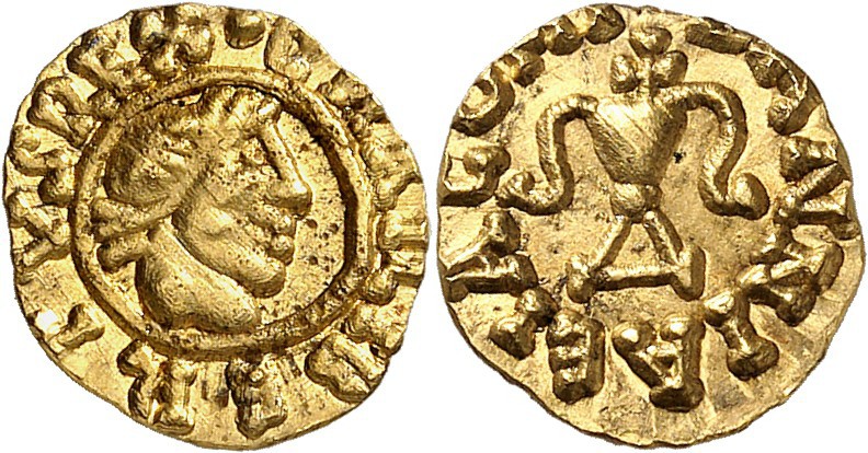France - Royaume d’Aquitaine Caribert II (629-632) Tremissis d’or - Banassac. AV...